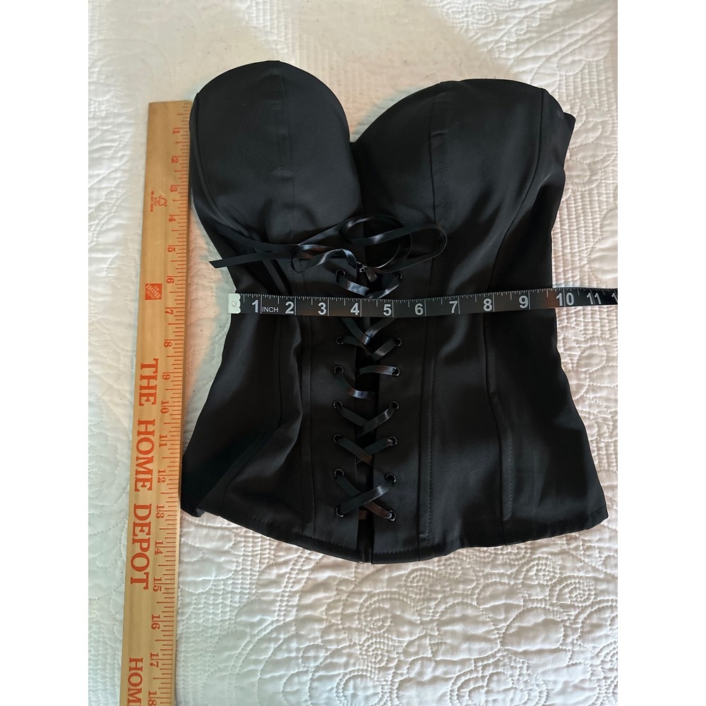Charlotte Russe Corset Top Womens Small Black Lace Up Smocked Strapless Bustier - Picture 5 of 5